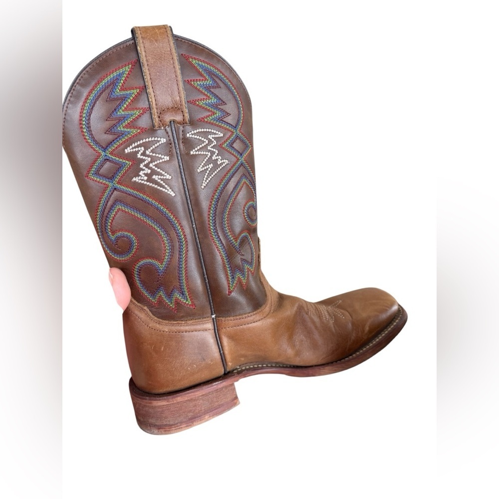 Nocona chestnut cowpoke western square toe leather boots sz 8.5 preloved - Picture 7 of 11